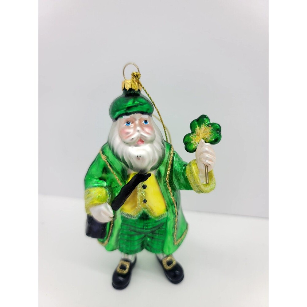 Kurt S. Adler Irish Santa Leprechaun Christmas Ornament Glass 5"